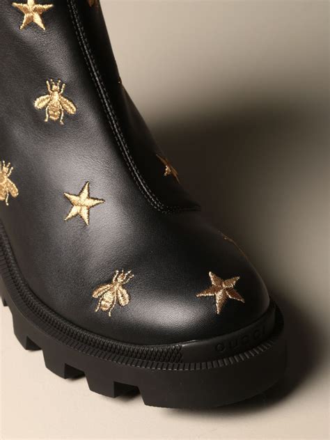 gucci star and bee embroidered boots|Gucci black boots with bees.